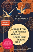 Bild von Schröder, Alena: Junge Frau, am Fenster stehend, Abendlicht, blaues Kleid